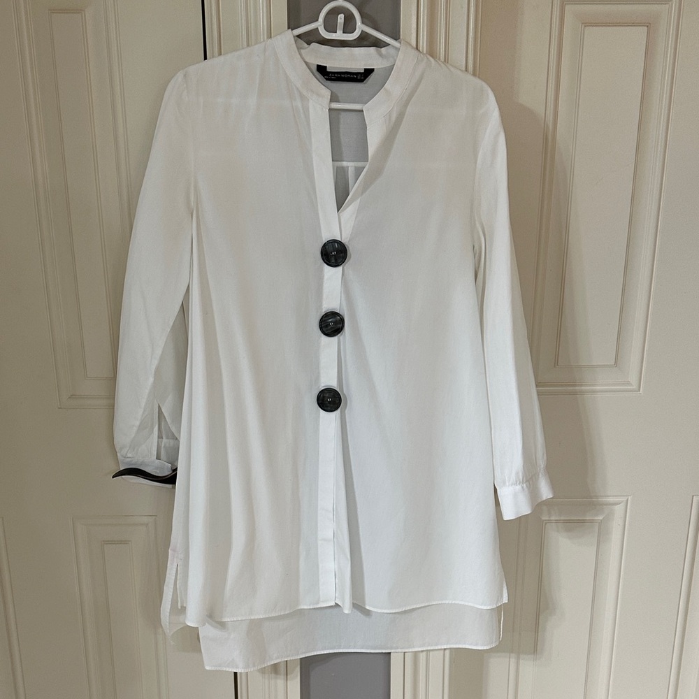 Zara White Button-Down Shirt with Black Accents